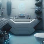 Lavish and High-Tech Bathroom of a Billionaire's Futuristic Doomsday Bunker: A Look Inside the Ultimate Luxury Survival Space AI Generative