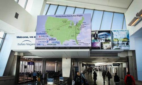 direct-view LED displays, direct-view LED installation, dvled, Christie Velvet LED Buffalo Niagara Airport_resized