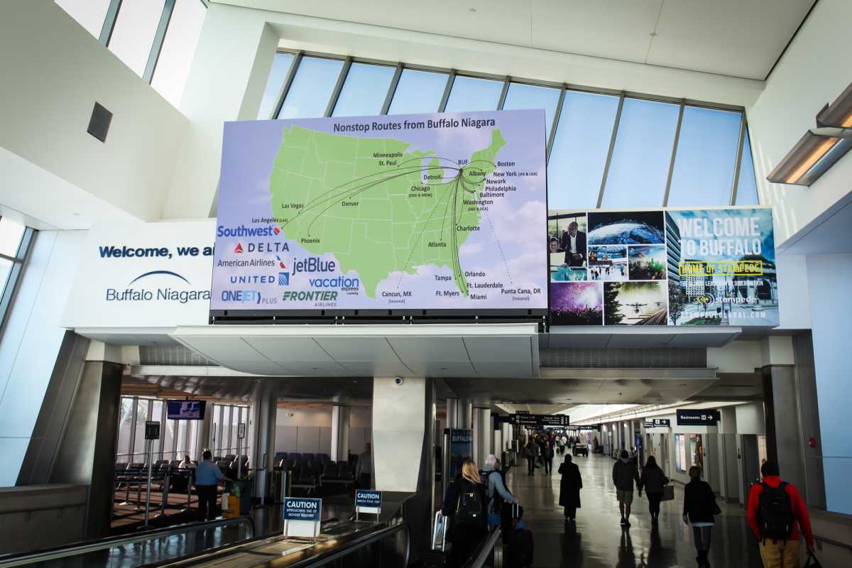 direct-view LED displays, direct-view LED installation, dvled, Christie Velvet LED Buffalo Niagara Airport_resized