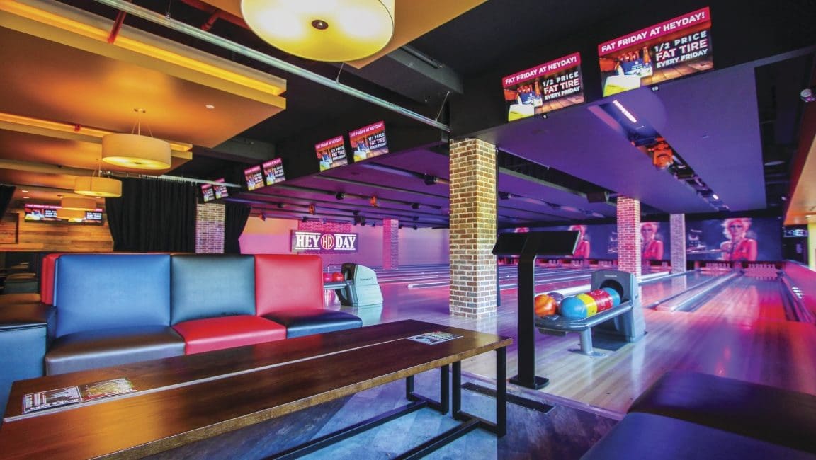 Ford AV Creates a 61-Foot LED Video Wall Above HeyDay’s Bowling Lanes
