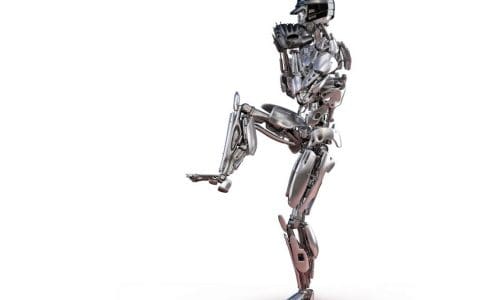 Robot baseball player in action, isolated. Cyborg robot artificial intelligence technology concept. 3D illustration