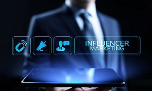 Influencer marketing Social media advertising business concept on screen.