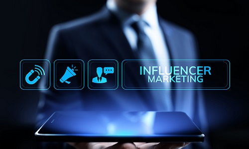 Influencer marketing Social media advertising business concept on screen.