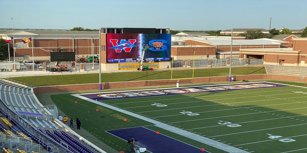 Daktronics and Fulcrum Acoustic. install new speakers at Crusader Stadium at University of Baylor.