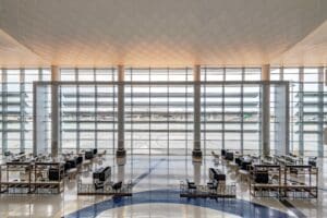 LAX airport with Renkus-Heinz speakers discreetly placed in ceiling.