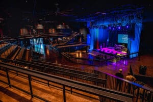 Overhead angle of empty stage and seating area