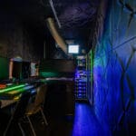 Sound system set up in a dark auditorium of the Lido Connect theater