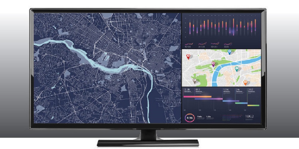 Screen displaying a satellite map with GPS navigation on the side.