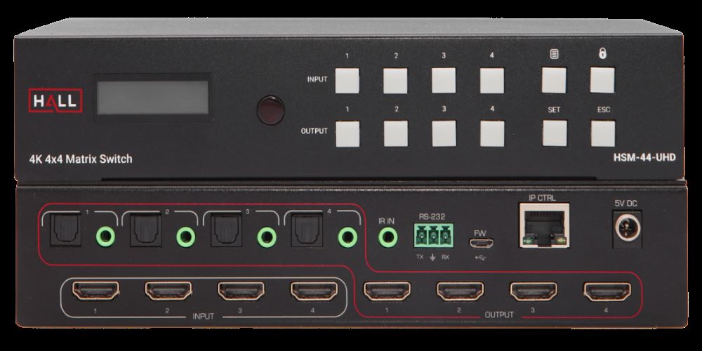 Hall Technologies Launches HSM-44-UHD Matrix Video Switcher