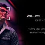 Person with glasses with a camera focus on the face. Text on the right reads, "Alfi and 22Miles Partnership. Cutting Edge Computer Vision and Machine Learning SaaS Platform."