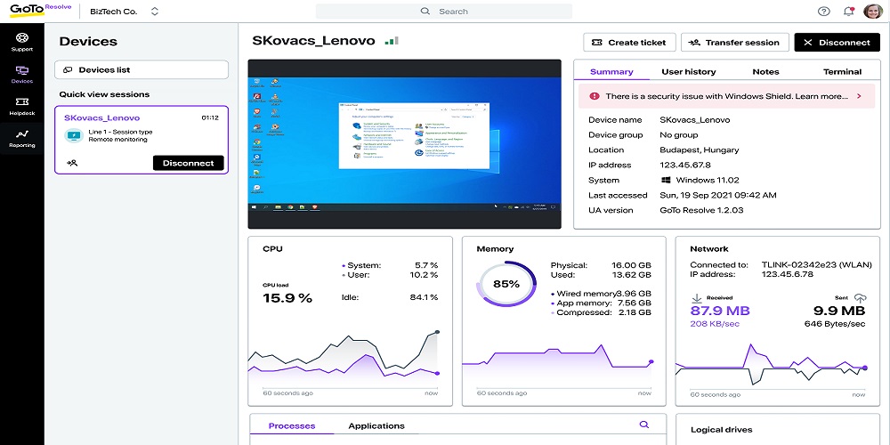 Screengrab of GoTo Resolve. On the screen are various analytics of a website.