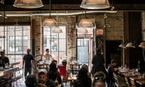 People sitting in a restaurant.