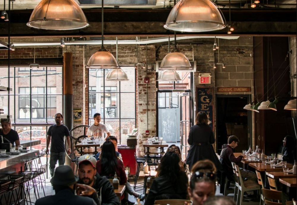 People sitting in a restaurant.