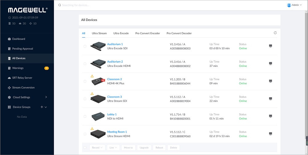 Screenshot of Magewell Cloud software program