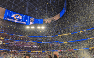 Confetti at SoFi Stadium during Super Bowl LVI