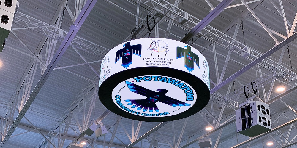 Circular LED screen by SNA Displays with the logo of Forest County Potawatomi.