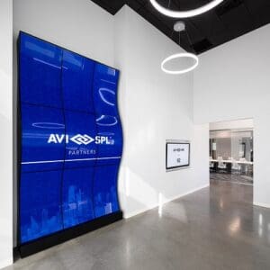 AVI-SPL Dallas lobby entrance with LG WaveWall