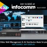 VuWall videowall solutions poster with InfoComm 2022 logo on top.