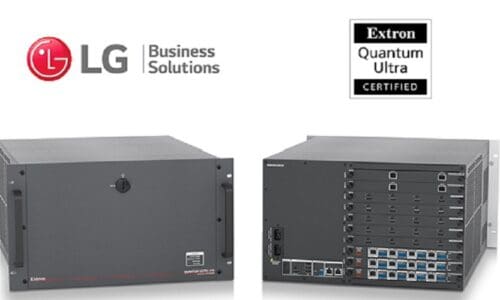 LG MAGNIT with the Extron Quantum Ultra Certified logo on top.