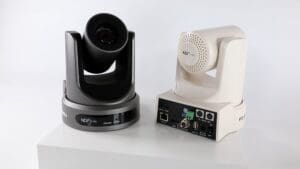 PTZOptics cameras in black and white.