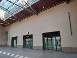 Empty Basel SBB station with Renkus-Heinz speakers.