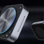 MAXHUB BM35 speakerphone floating against a black backdrop.