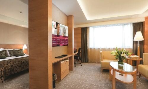Deluxe hotel suite interior LG Alexa for Hospitality