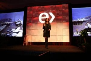 Carey Lohrenz speaking at Exertis Almo Manufacturer Excellence Awards.