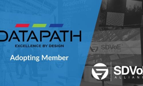 Datapath logo with "Adopting Member" below. The SDVoE Alliance logo appears on the lower right corner.
