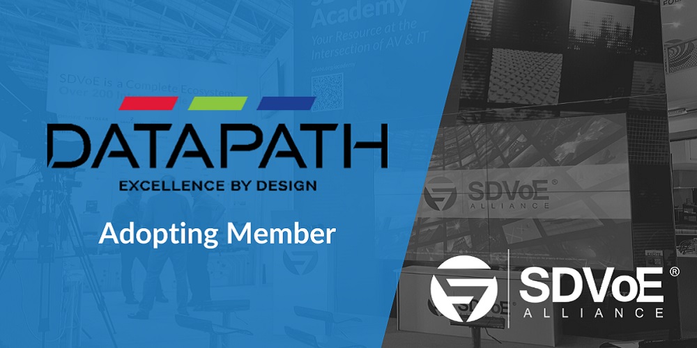 Datapath logo with "Adopting Member" below. The SDVoE Alliance logo appears on the lower right corner.