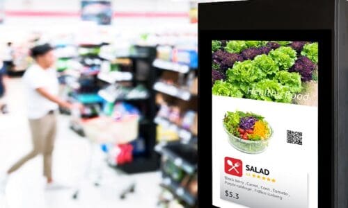 Digital signage in a market space.