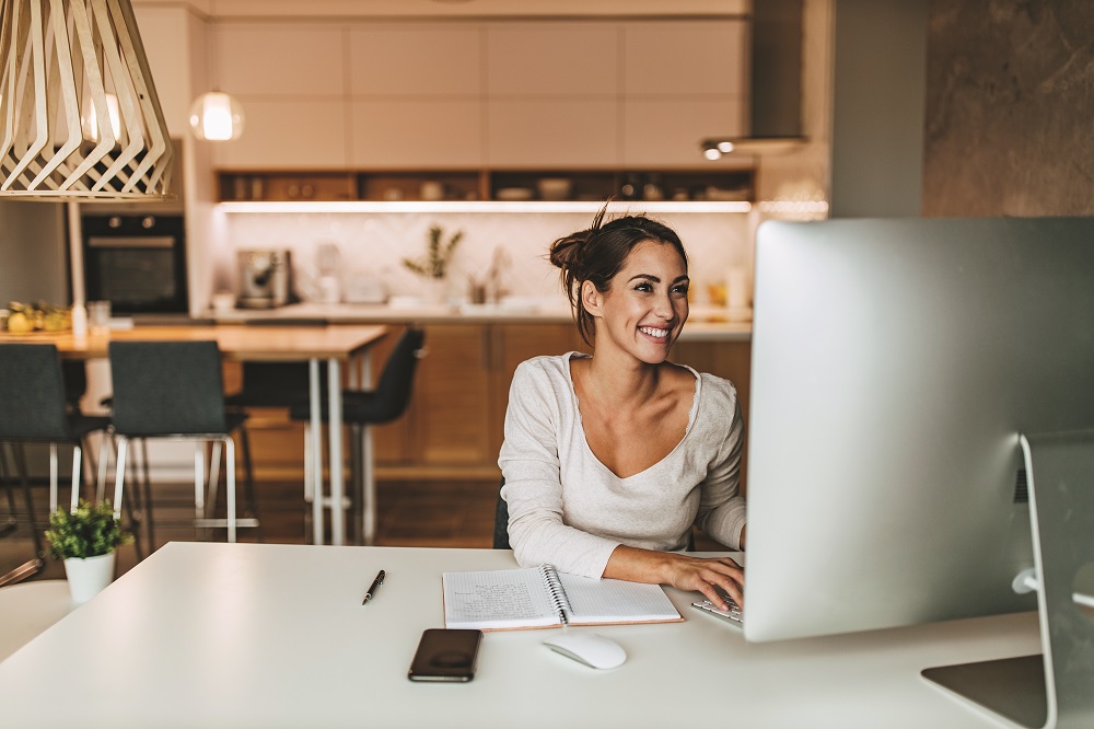 women working at home office