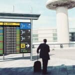 Mockup of Planar Luminate Ultra series showing airline information at airport.