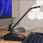 Clockaudio CUB-33 on a desk with a keyboard.