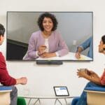 Mockup of Poly Studio X bar in a conference room.