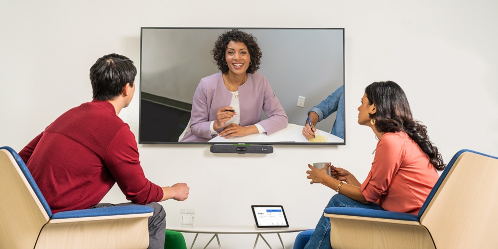 Mockup of Poly Studio X bar in a conference room.