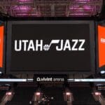 NBA's Utah Jazz logo on Absen LED display in Vivint Arena.