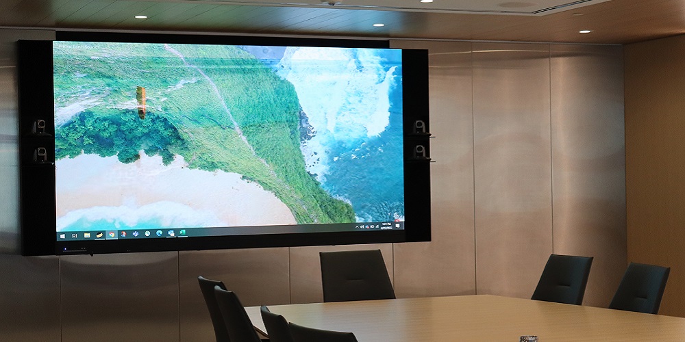 Executive boardroom at Pohlad Companies with a videowall installed by AVI Systems.