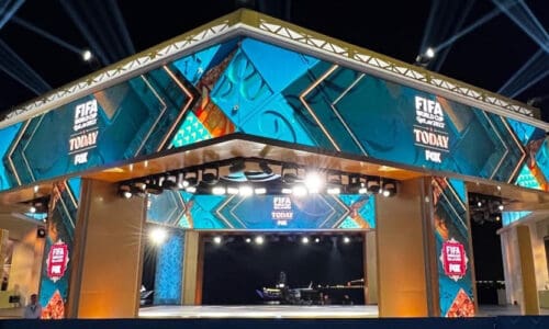 Fox Sports broadcast studio in Doha, Qatar, at FIFA World Cup, K-array speakers