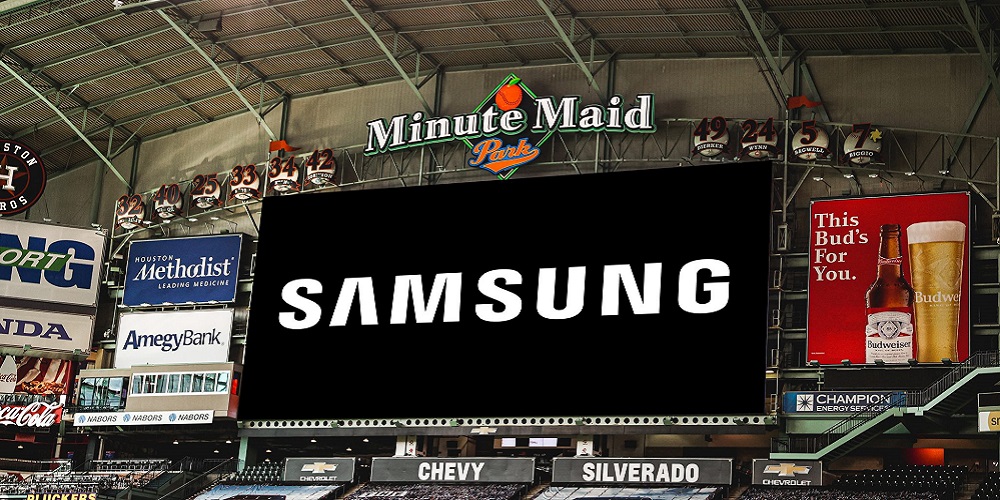 Samsung logo displayed on the screen at Houston Astros' Minute Maid Park.