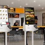 Samsung kiosks in a restaurant.