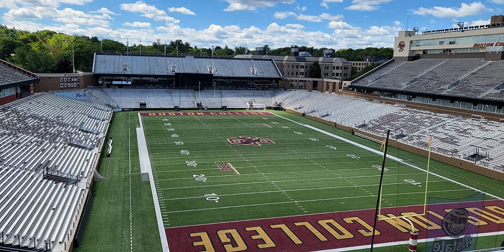 Empty Alumni stadium of Boston College.