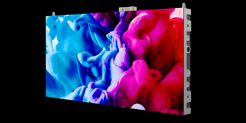 Sharp NEC FC Series Display showcasing red and blue abstract images.