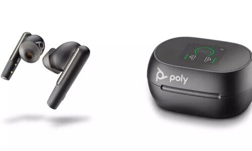 Voyager Free 60 Series earbuds from HP and Poly on display at CES 2023