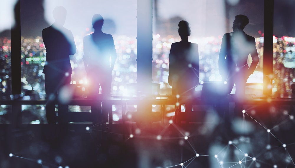 Group of business partner looking for the future with network digital effect, MSPs IT AV