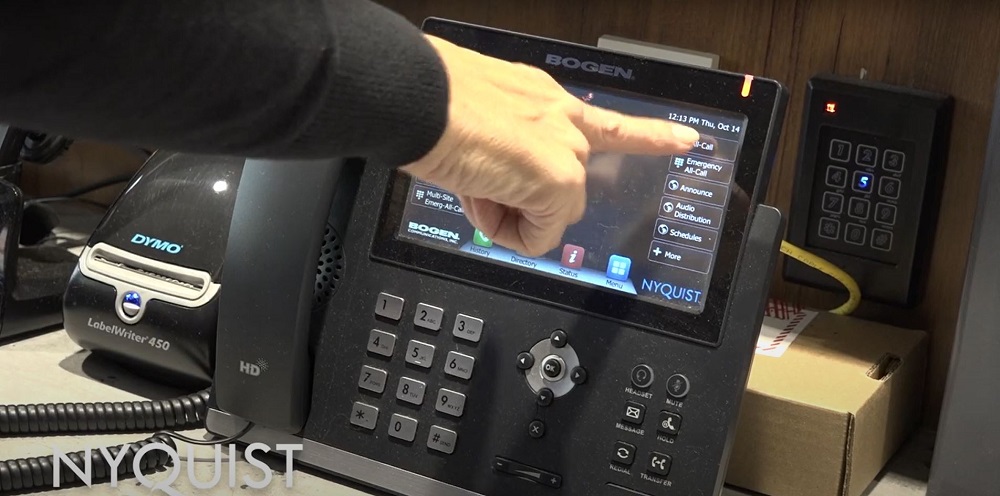 A demonstration of Bogen Nyquist E7000 intercom system on phone