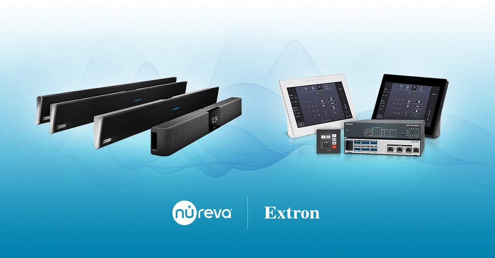 Photo of Nureva audio systems and Extron control processors.