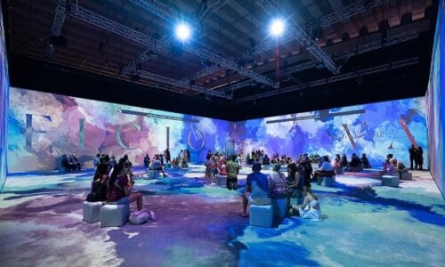 Sydney Festival visitors enjoying the Frida Kahlo immersive experience set up using TDC laser projectors.