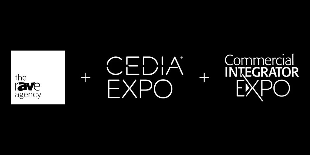 Logos of rAVe Agency, CEDIA Expo and Commercial Integrator Expo.