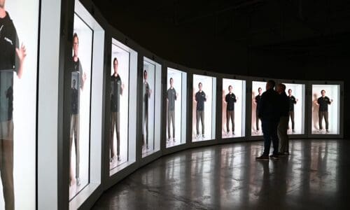 Proto inventor and CEO David Nussbaum demonstrates holoportation by beaming live from Los Angeles to ten Proto Epics at once in Michigan.